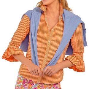 Gretchen Scott Priss Blouse -  Orange Gingham Button Down Shirt